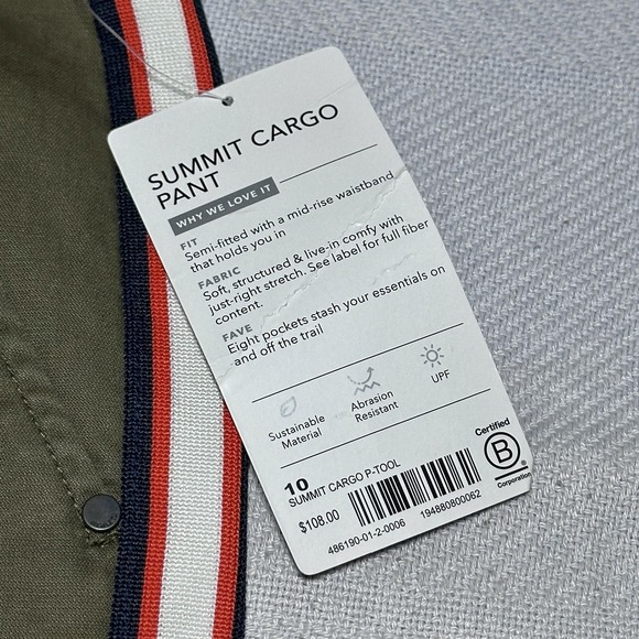 NEW Athleta Summit Cargo Pants Womens 10 Olive Green Stretch Side Stripe NWT - Picture 4 of 15
